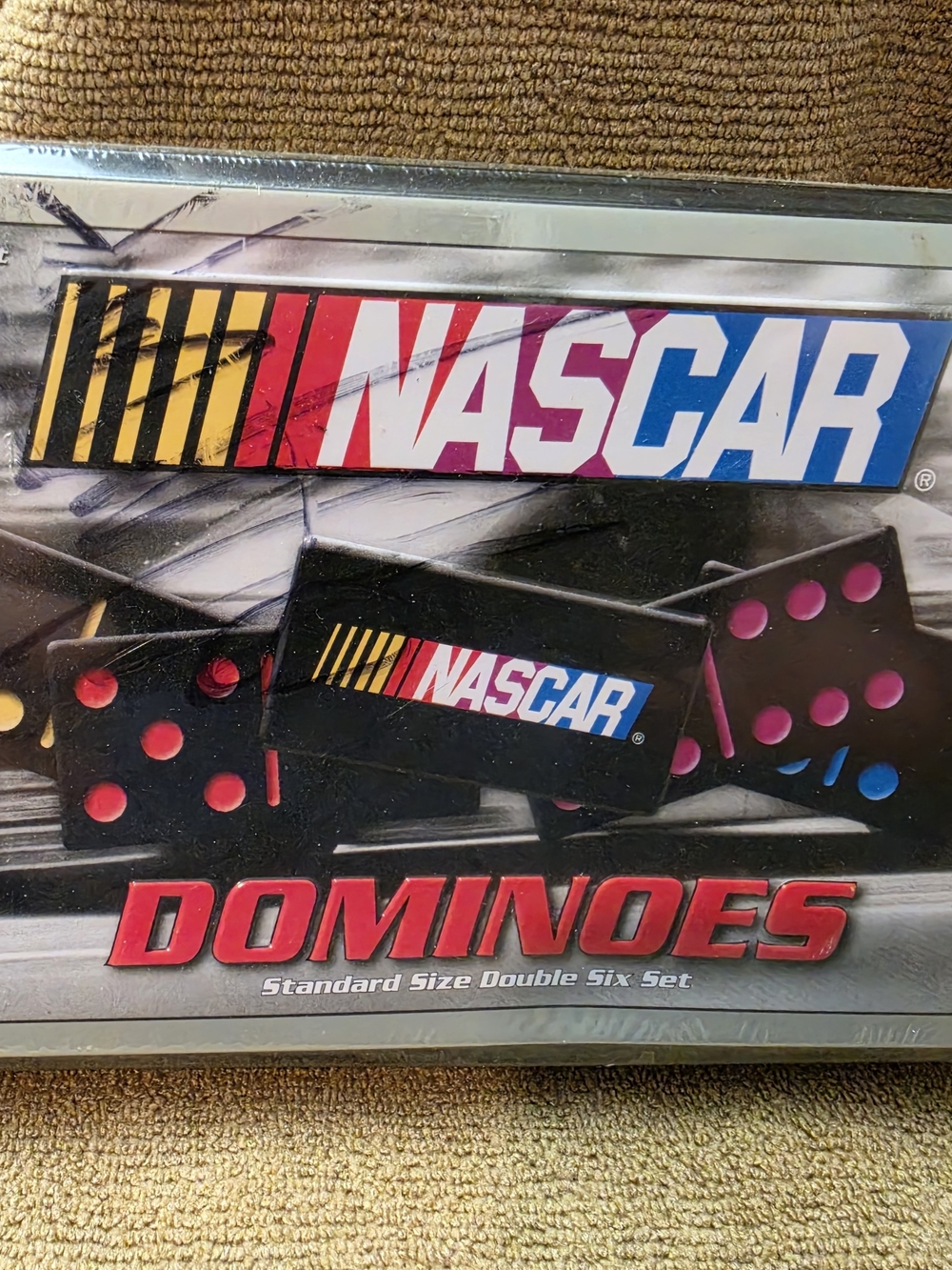 Nascar Black Dominoes Set with Multicolor Pips